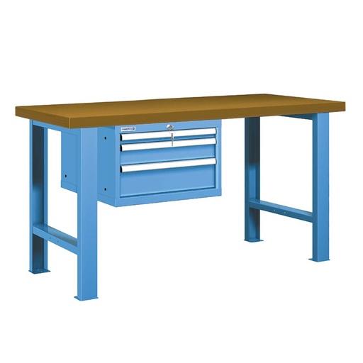 [025733] Banco de trabajo estándar - Dim.: 1500x750x840h mm - Encimera DM, 2 patas, 1 armario 383h mm - Azul ral 5012