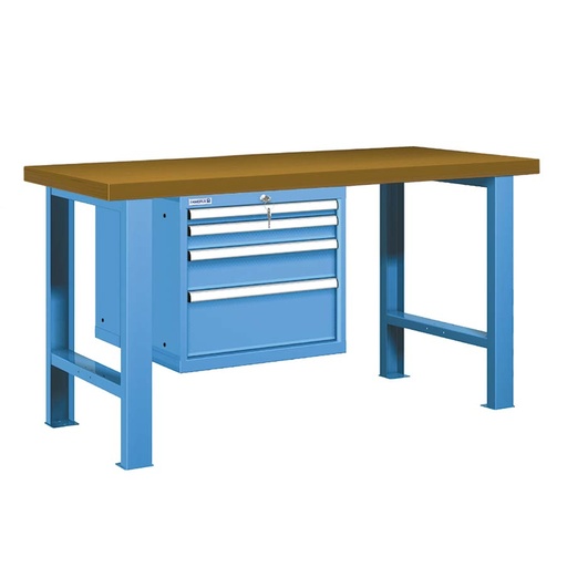 [025735] Banco de trabajo estándar - Dim.: 1500x750x840h mm - Encimera DM, 2 patas, 1 armario 533h mm - Azul ral 5012