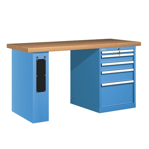 [025751] Banco de trabajo estándar - Dim.: 1500x750x840h mm - Encimera Multiplex, 1 pata de enlaces, 1 armario - Azul ral 5012