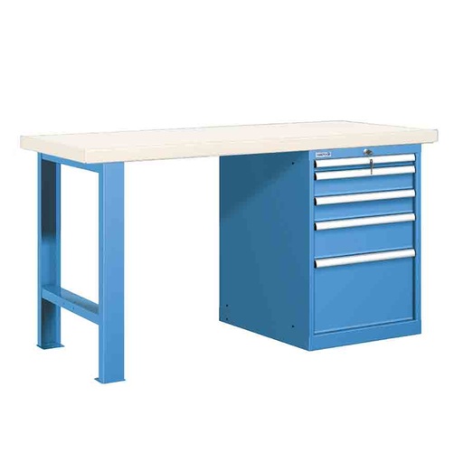 [025767] Banco de trabajo estándar - Dim.: 1500x750x840h mm - Encimera laminada, 1 pata, 1 armario - Azul ral 5012