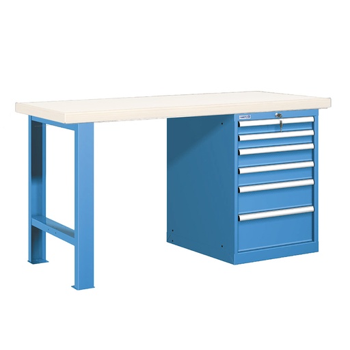 [025768] Banco de trabajo estándar - Dim.: 1500x750x840h mm - Encimera laminada, 1 pata, 1 armario - Azul ral 5012