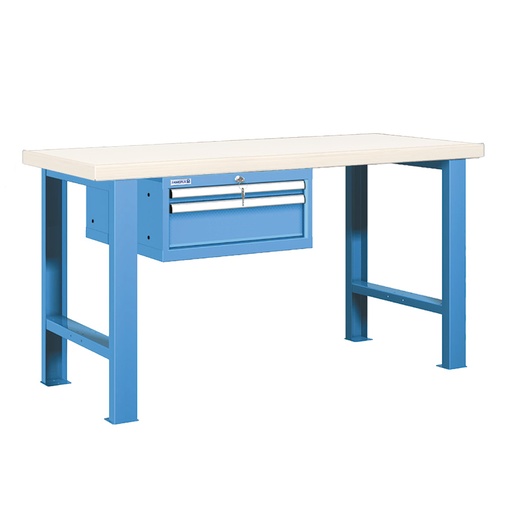 [025775] Banco de trabajo estándar - Dim.: 1500x750x840h mm - Encimera laminada, 2 patas, 1 armario 283h mm - Azul ral 5012