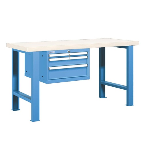 [025777] Banco de trabajo estándar - Dim.: 1500x750x840h mm - Encimera laminada, 2 patas, 1 armario 383h mm - Azul ral 5012