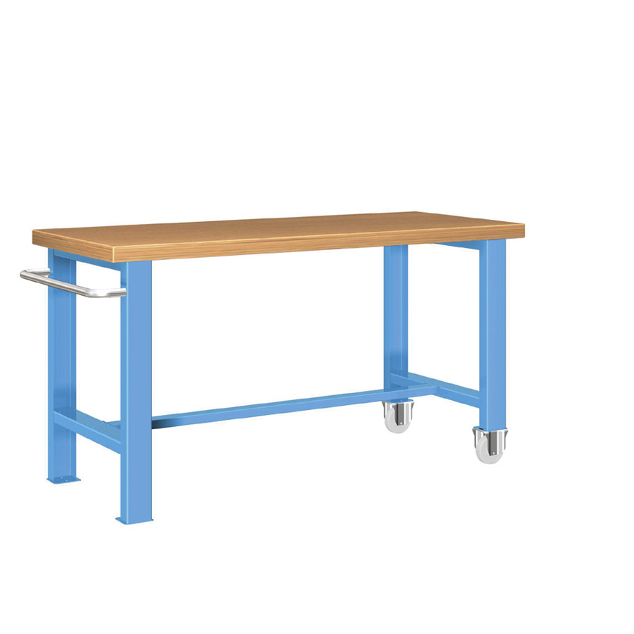 [025789] Banco de trabajo estándar móvil - Dim.: 1500x750x840h mm - Multiplex, tirador y 2 ruedas - Azul ral 5012