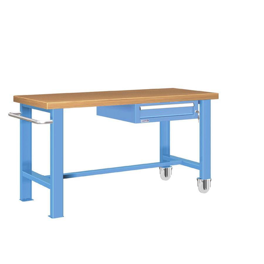 [025793] Banco de trabajo estándar móvil - Dim.: 1500x750x840h mm - Multiplex y 1 cajón de 150h mm - Azul ral 5012