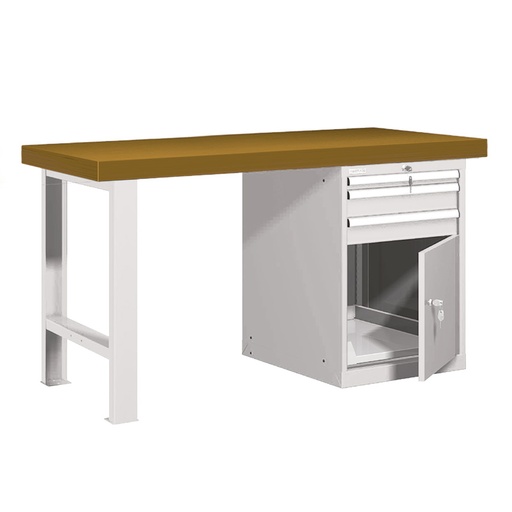 [025823] Banco de trabajo estándar - Dim.: 1500x750x850h mm - Encimera DM, 1 pata, 1 armario - Gris ral 7035