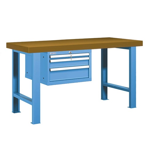 [025828] Banco de trabajo estándar - Dim.: 1500x750x850h mm - Encimera DM, 2 patas, 1 armario 383h mm - Azul ral 5012