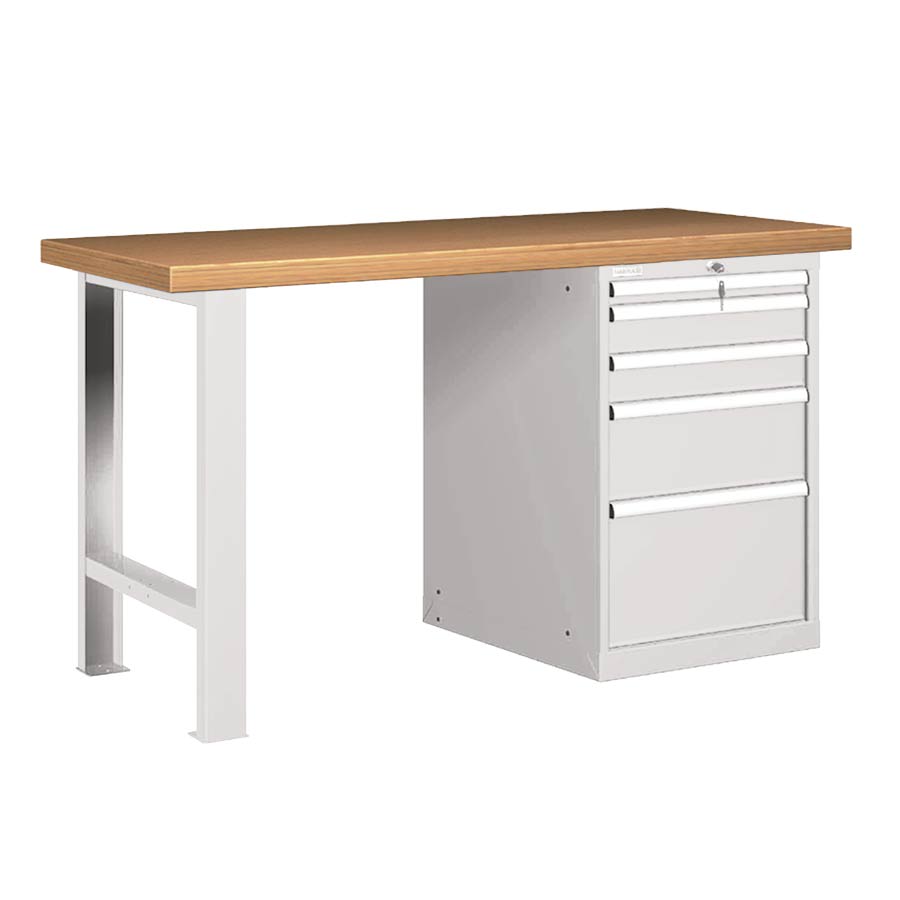 [025867] Banco de trabajo estándar - Dim.: 1500x750x890h mm - Encimera Multiplex, 1 pata, 1 armario - Gris ral 7035