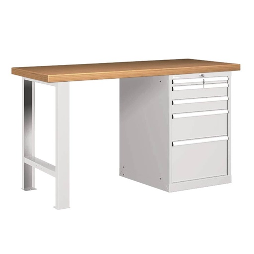 [025867] Banco de trabajo estándar - Dim.: 1500x750x890h mm - Encimera Multiplex, 1 pata, 1 armario - Gris ral 7035