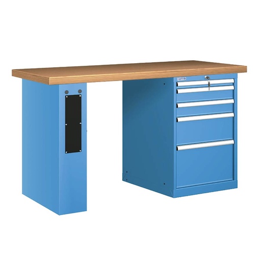 [025868] Banco de trabajo estándar - Dim.: 1500x750x890h mm - Encimera Multiplex, 1 pata de enlaces, 1 armario - Azul ral 5012