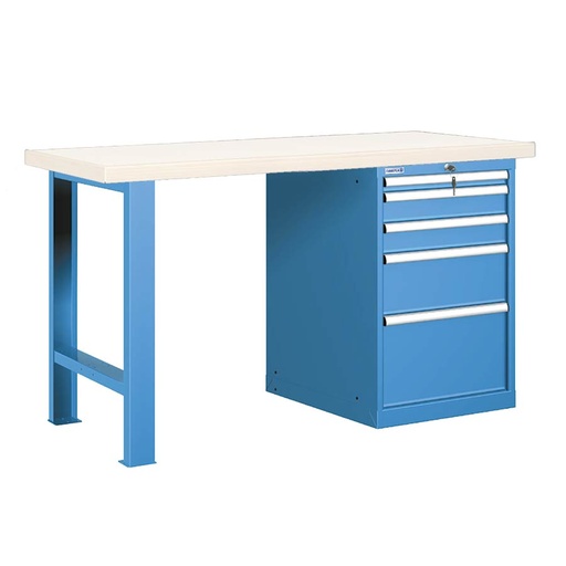 [025872] Banco de trabajo estándar - Dim.: 1500x750x890h mm - Encimera laminada, 1 pata, 1 armario - Azul ral 5012