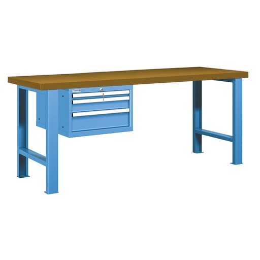 [025896] Banco de trabajo estándar - Dim.: 2000x750x840h mm - Encimera DM, 2 patas, 1 armario 383h mm - Azul ral 5012