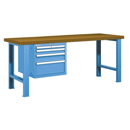 [025898] Banco de trabajo estándar - Dim.: 2000x750x840h mm - Encimera DM, 2 patas, 1 armario 533h mm - Azul ral 5012