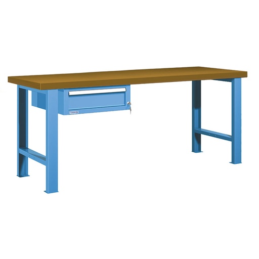 [025900] Banco de trabajo estándar - Dim.: 2000x750x840h mm - Encimera DM, 2 patas, 1 cajón - Azul ral 5012