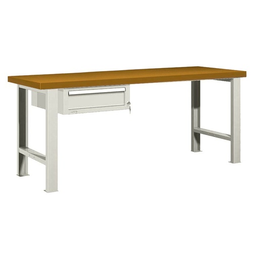[025901] Banco de trabajo estándar - Dim.: 2000x750x840h mm - Encimera DM, 2 patas, 1 cajón - Gris ral 7035