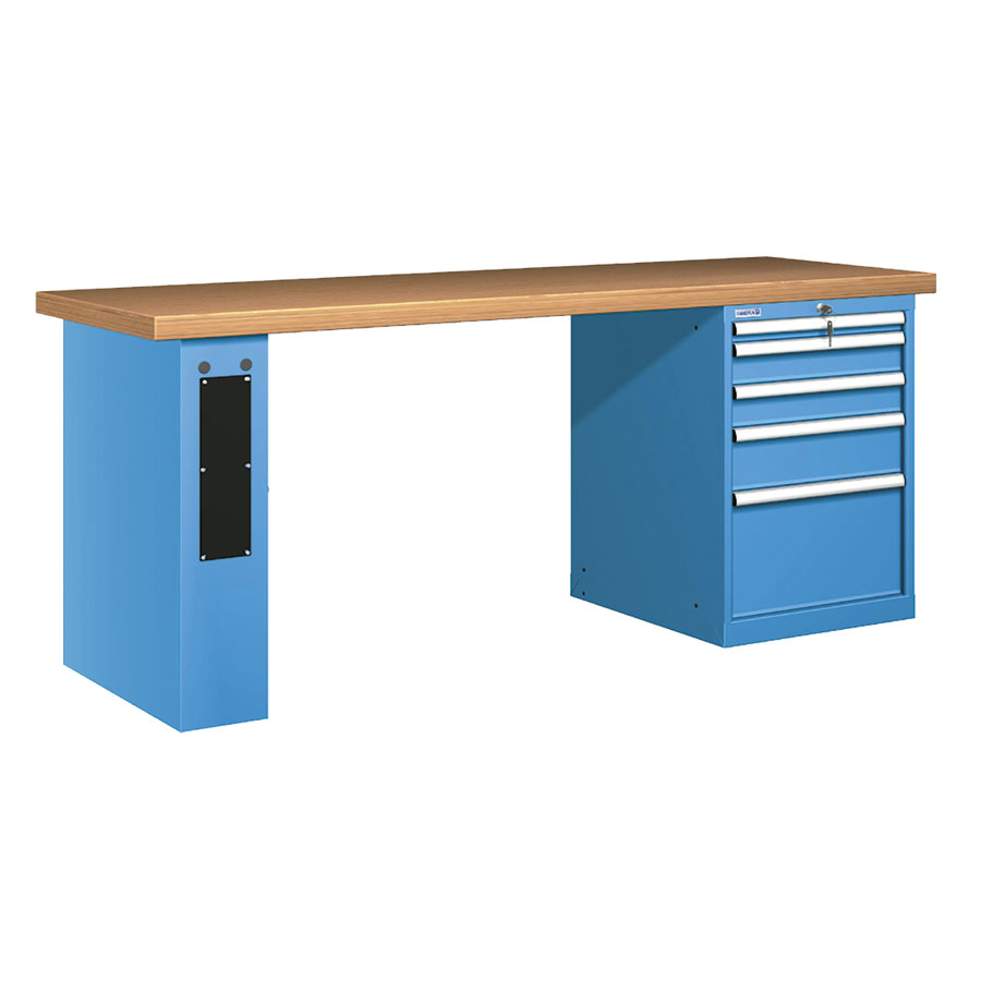 [025914] Banco de trabajo estándar - Dim.: 2000x750x840h mm - Encimera Multiplex, 1 pata de enlaces, 1 armario - Azul ral 5012