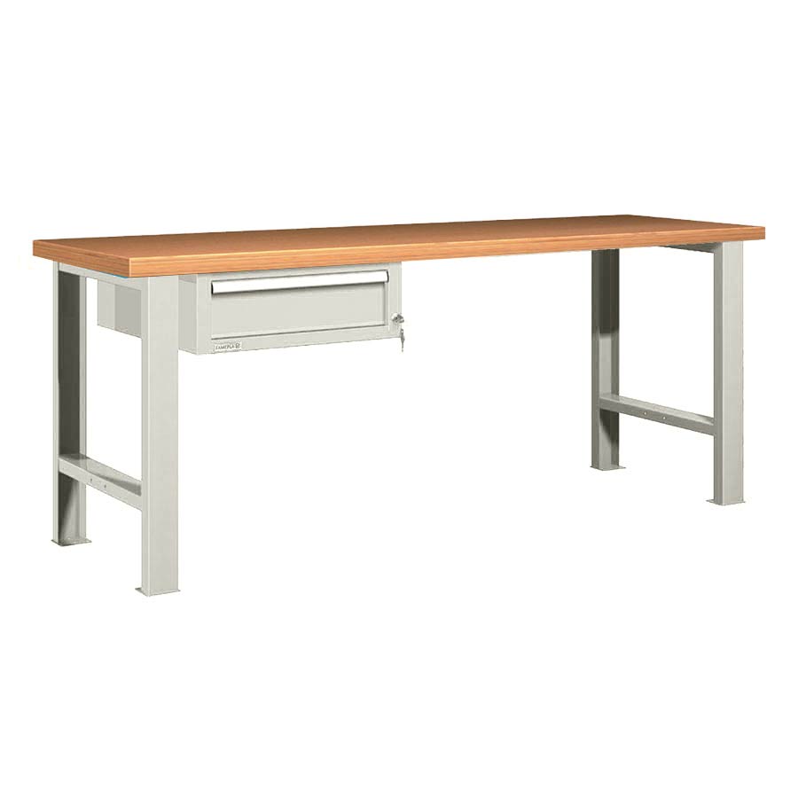 [025927] Banco de trabajo estándar - Dim.: 2000x750x840h mm - Encimera Multiplex, 2 patas, 1 cajón - Gris ral 7035