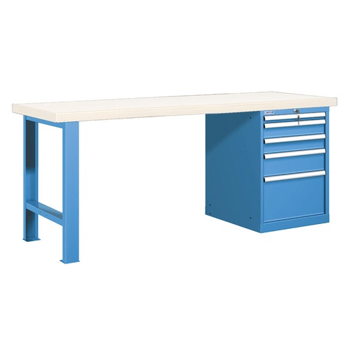 [025934] Banco de trabajo estándar - Dim.: 2000x750x840h mm - Encimera laminada, 1 pata, 1 armario - Azul ral 5012