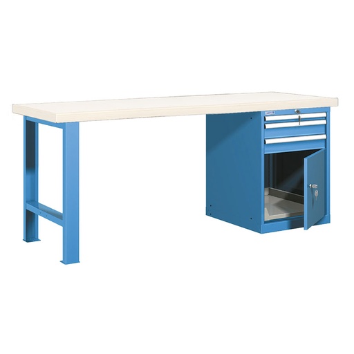 [025936] Banco de trabajo estándar - Dim.: 2000x750x840h mm - Encimera laminada, 1 pata, 1 armario - Azul ral 5012