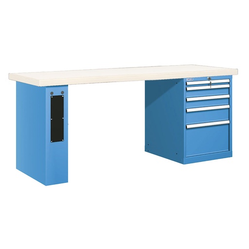 [025940] Banco de trabajo estándar - Dim.: 2000x750x840h mm - Encimera laminada, 1 pata de enlaces, 1 armario - Azul ral 5012