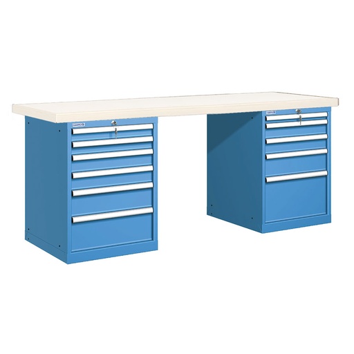 [025942] Banco de trabajo estándar - Dim.: 2000x750x840h mm - Encimera laminada, 2 armarios con cajones - Azul ral 5012