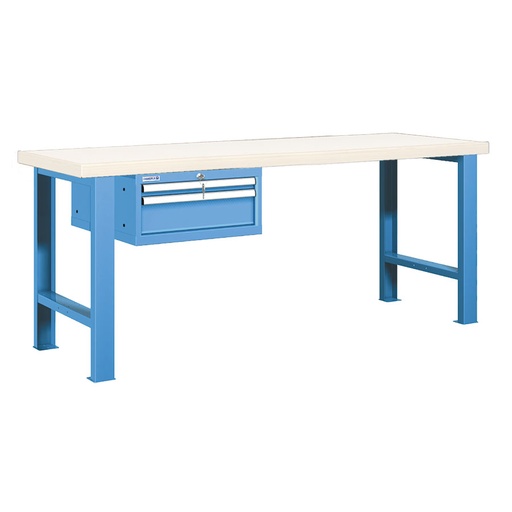 [025946] Banco de trabajo estándar - Dim.: 2000x750x840h mm - Encimera laminada, 2 patas, 1 armario 283h mm - Azul ral 5012