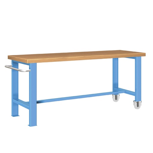 [025960] Banco de trabajo estándar móvil - Dim.: 2000x750x840h mm - Multiplex, tirador y 2 ruedas - Azul ral 5012