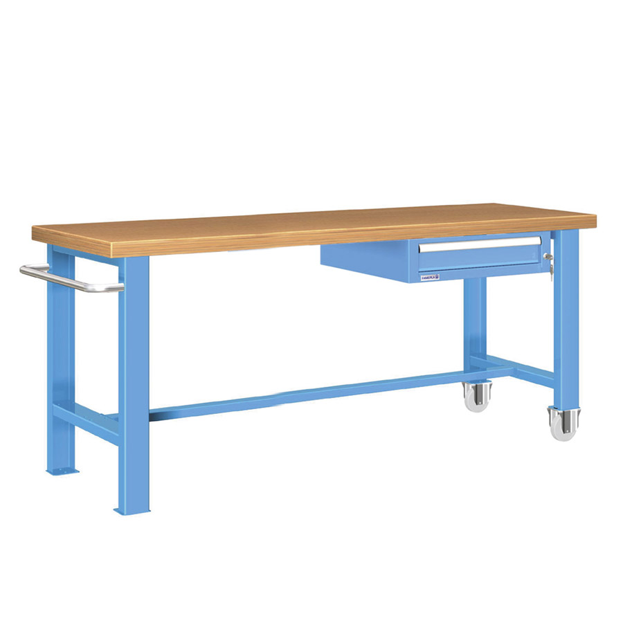 [025964] Banco de trabajo estándar móvil - Dim.: 2000x750x840h mm - Multiplex y 1 cajón de 150h mm - Azul ral 5012