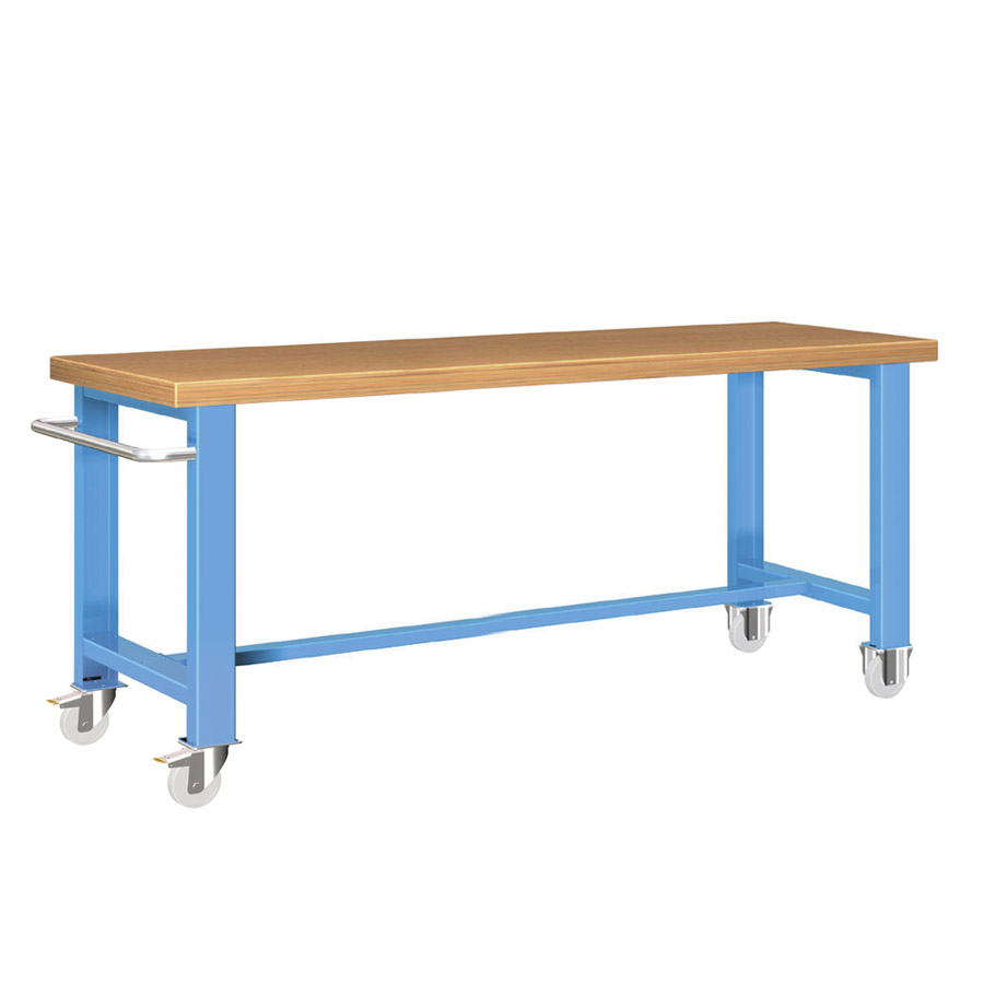 [025970] Banco de trabajo estándar móvil - Dim.: 2000x750x840h mm - Multiplex, 1 tirador y 4 ruedas - Azul ral 5012