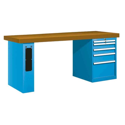 [025995] Banco de trabajo estándar - Dim.: 2000x750x850h mm - Encimera DM, 1 pata de enlaces, 1 armario - Azul ral 5012