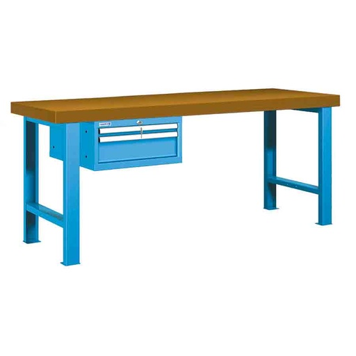 [026001] Banco de trabajo estándar - Dim.: 2000x750x850h mm - Encimera DM, 2 patas, 1 armario 283h mm - Azul ral 5012