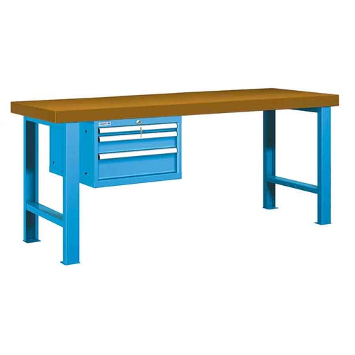 [026003] Banco de trabajo estándar - Dim.: 2000x750x850h mm - Encimera DM, 2 patas, 1 armario 383h mm - Azul ral 5012