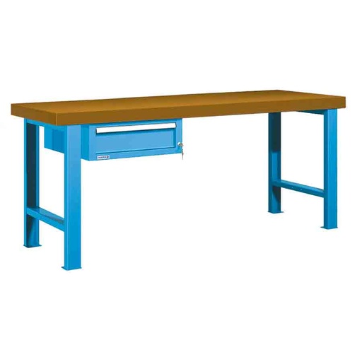 [026007] Banco de trabajo estándar - Dim.: 2000x750x850h mm - Encimera DM, 2 patas, 1 cajón - Azul ral 5012
