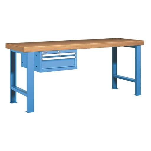 [026027] Banco de trabajo estándar - Dim.: 2000x750x850h mm - Encimera Multiplex, 2 patas, 1 armario 283h mm - Azul ral 5012