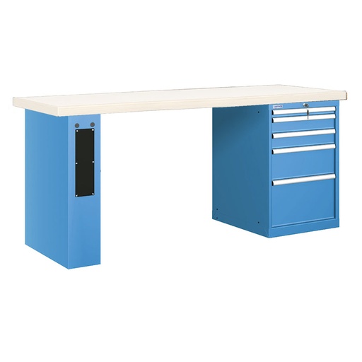[026055] Banco de trabajo estándar - Dim.: 2000x750x890h mm - Encimera laminada, 1 pata de enlaces, 1 armario - Azul ral 5012