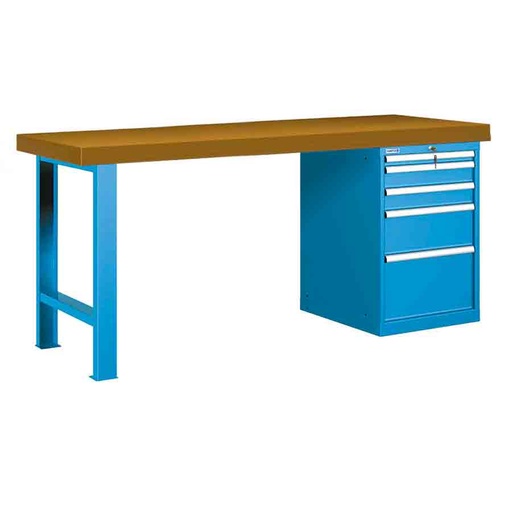 [026061] Banco de trabajo estándar - Dim.: 2000x750x900h mm - Encimera DM, 1 pata, 1 armario - Azul ral 5012