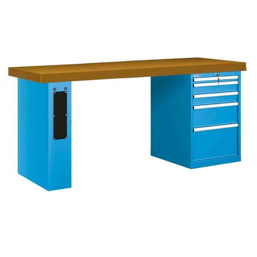 [026063] Banco de trabajo estándar - Dim.: 2000x750x900h mm - Encimera DM, 1 pata de enlaces, 1 armario - Azul ral 5012