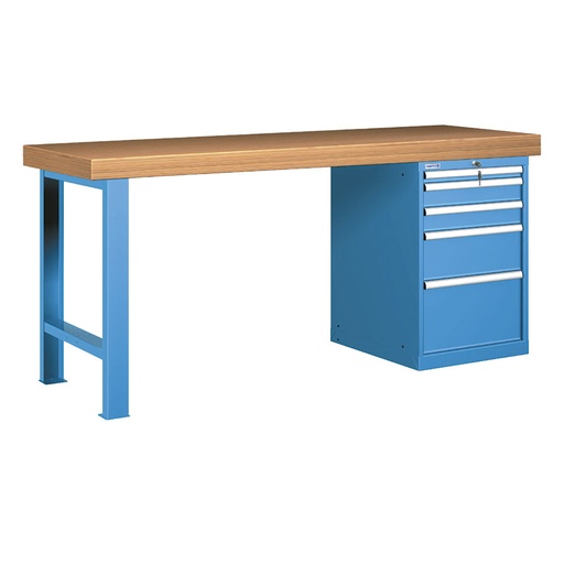 [026067] Banco de trabajo estándar - Dim.: 2000x750x900h mm - Encimera Multiplex, 1 pata, 1 armario - Azul ral 5012