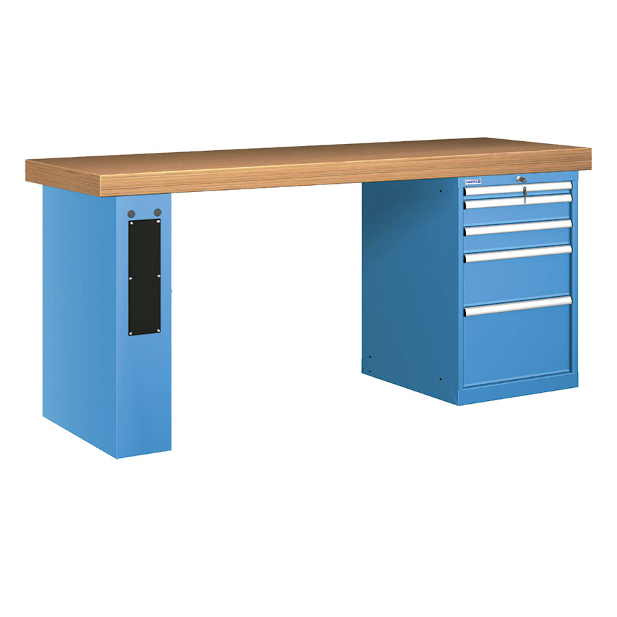 [026069] Banco de trabajo estándar - Dim.: 2000x750x900h mm - Encimera Multiplex, 1 pata de enlaces, 1 armario - Azul ral 5012
