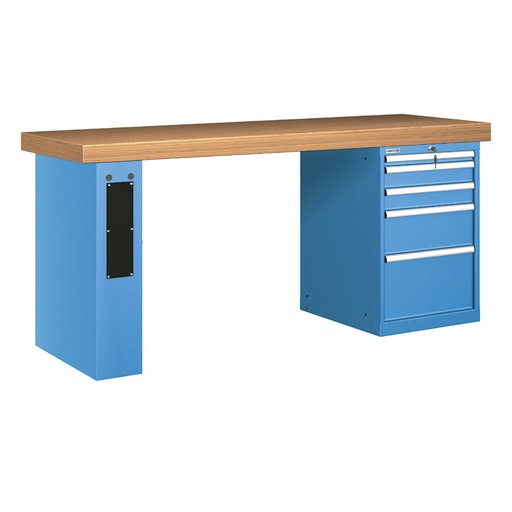 [026069] Banco de trabajo estándar - Dim.: 2000x750x900h mm - Encimera Multiplex, 1 pata de enlaces, 1 armario - Azul ral 5012