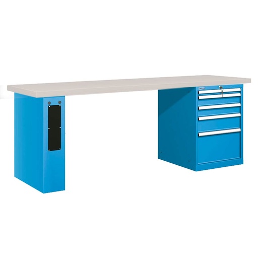 [026091] Banco de trabajo estándar - Dim.: 2500x750x840h mm - Encimera laminada, 1 pata de enlaces, 1 armario - Azul ral 5012