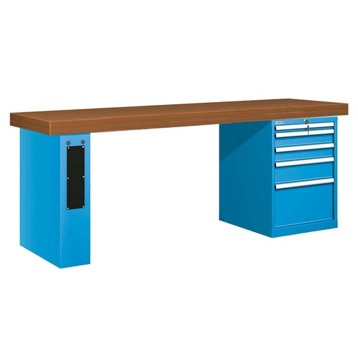 [026099] Banco de trabajo estándar - Dim.: 2500x750x850h mm - Encimera DM, 1 pata de enlaces, 1 armario - Azul ral 5012
