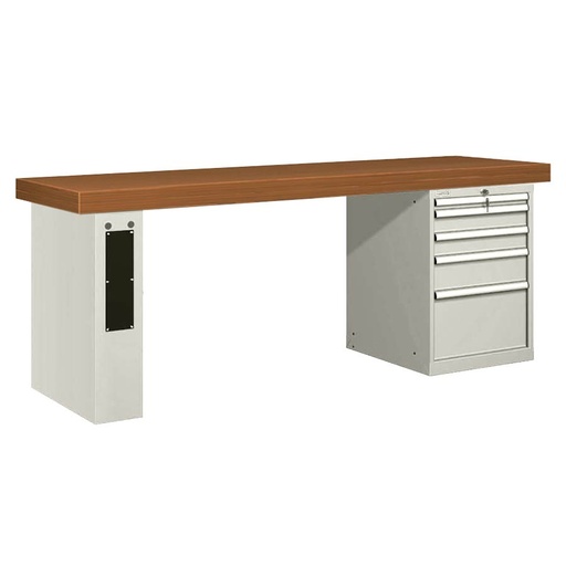[026100] Banco de trabajo estándar - Dim.: 2500x750x850h mm - Encimera DM, 1 pata de enlaces, 1 armario - Gris ral 7035