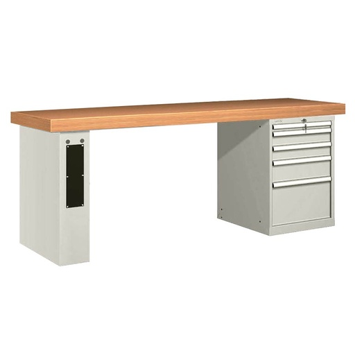 [026108] Banco de trabajo estándar - Dim.: 2500x750x850h mm - Encimera Multiplex, 1 pata de enlaces, 1 armario - Gris ral 7035