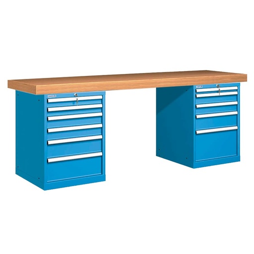 [026109] Banco de trabajo estándar - Dim.: 2500x750x850h mm - Encimera Multiplex, 2 armarios con cajones - Azul ral 5012