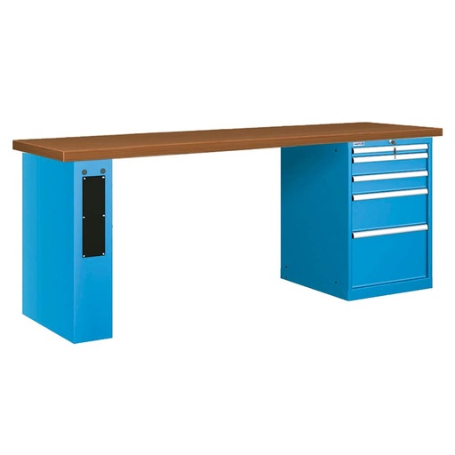 [026115] Banco de trabajo estándar - Dim.: 2500x750x890h mm - Encimera DM, 1 pata de enlaces, 1 armario - Azul ral 5012