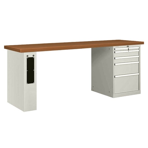 [026116] Banco de trabajo estándar - Dim.: 2500x750x890h mm - Encimera DM, 1 pata de enlaces, 1 armario - Gris ral 7035