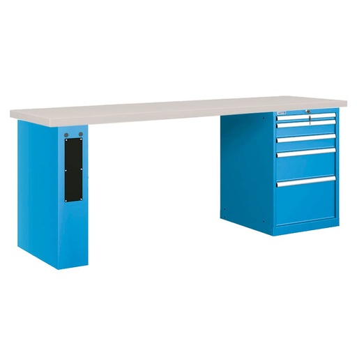 [026121] Banco de trabajo estándar - Dim.: 2500x750x890h mm - Encimera laminada, 1 pata de enlaces, 1 armario - Azul ral 5012
