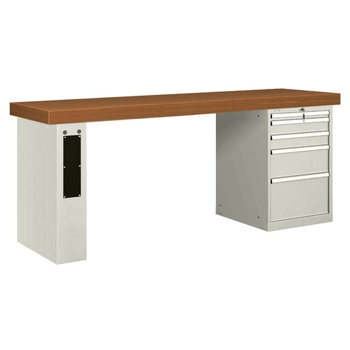 [026126] Banco de trabajo estándar - Dim.: 2500x750x900h mm - Encimera DM, 1 pata de enlaces, 1 armario - Gris ral 7035