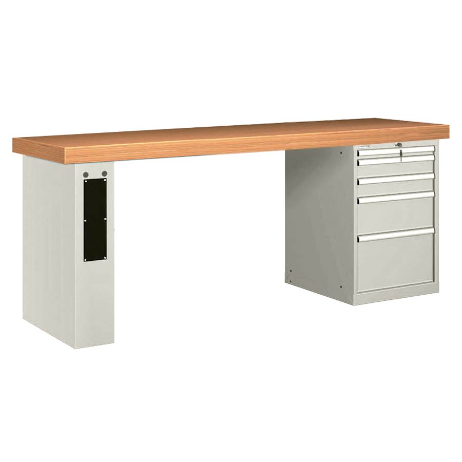 [026130] Banco de trabajo estándar - Dim.: 2500x750x900h mm - Encimera Multiplex, 1 pata de enlaces, 1 armario - Gris ral 7035